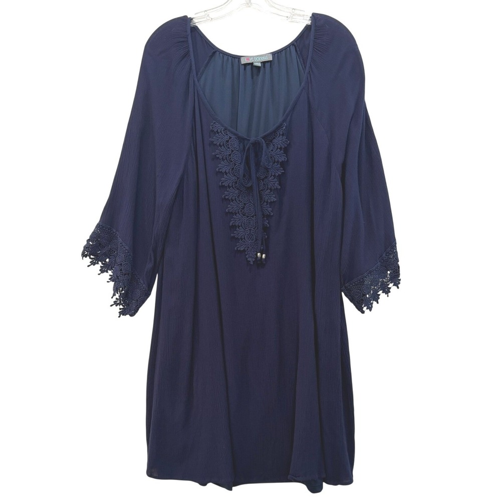 Love Delirious‎ Navy Blue Boho Crochet Lace Tunic Dress Womens 3X Rayon